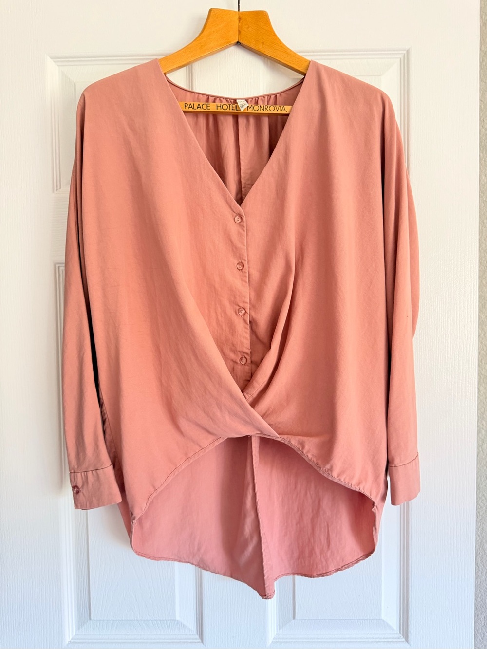 Zara Dusty Rose Button-Front Twist Hem Blouse Size S